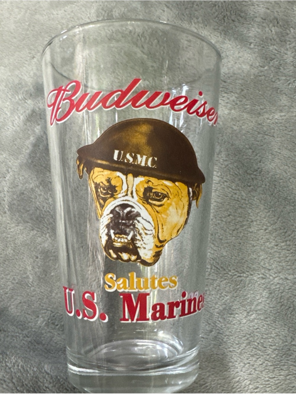Budweiser Salutes U.S. Marines Pint Glass 16oz Bulldog Drink Cup USMC